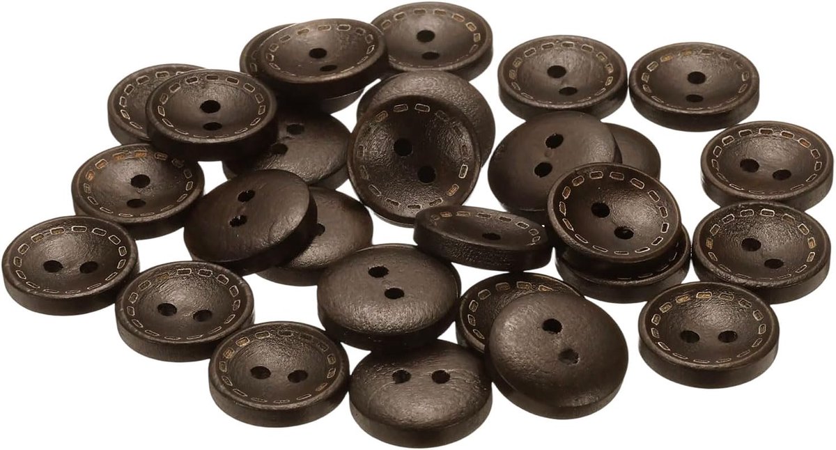 Knopen, 15 mm 2 gaten ambachtelijke knoppen, ambachtelijke knopen hout komtype ronde naaiknopen reserve knopen voor doe-het-zelf decoratie jassen naaien kleding, 30 stuks donkerbruin