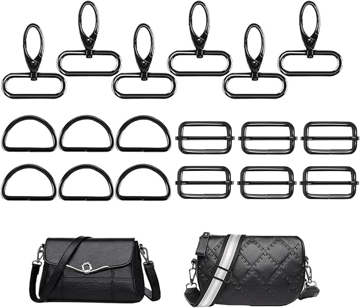 18 stuks tasaccessoires voor het naaien, metalen schuifgesp, D-ringen, karabijnhaak met draaikoppeling, draaibare taskarabijnhaakset voor doe-het-zelf tasriemen, knutselwerkjes