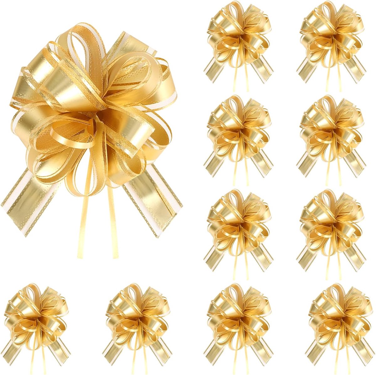 10 stuks Grote Geschenkstropdas - 18 cm Geschenklint Goud, Stropdas voor Knutselwerk, Verpakkingen, Bruiloften, Verjaardagscadeaus, Kerstmis