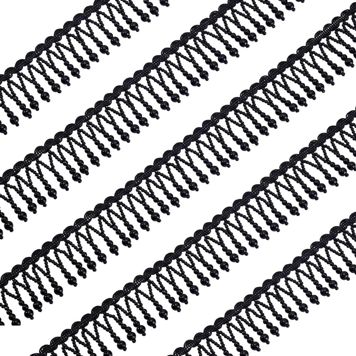 5 Yards Zwart Kant Lint Met Kralenkwast 3,7 / 20 cm Kralenkwasten Franje Bezet Kralen Kralen Kwastjes Kwastjes Kanten Band Polyamide Kunststof Kralen Bezet