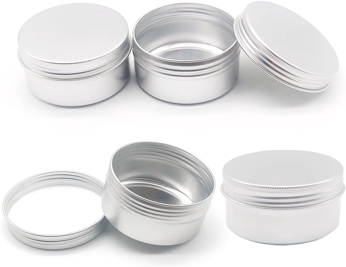 4 stuks 200 ml ronde lippenbalsem blikjes, 7 oz aluminium cosmetische monstercontainer met schroefdeksel, 200 g zilveren metalen lege opslag reispotten voor zalven, lippenbalsems