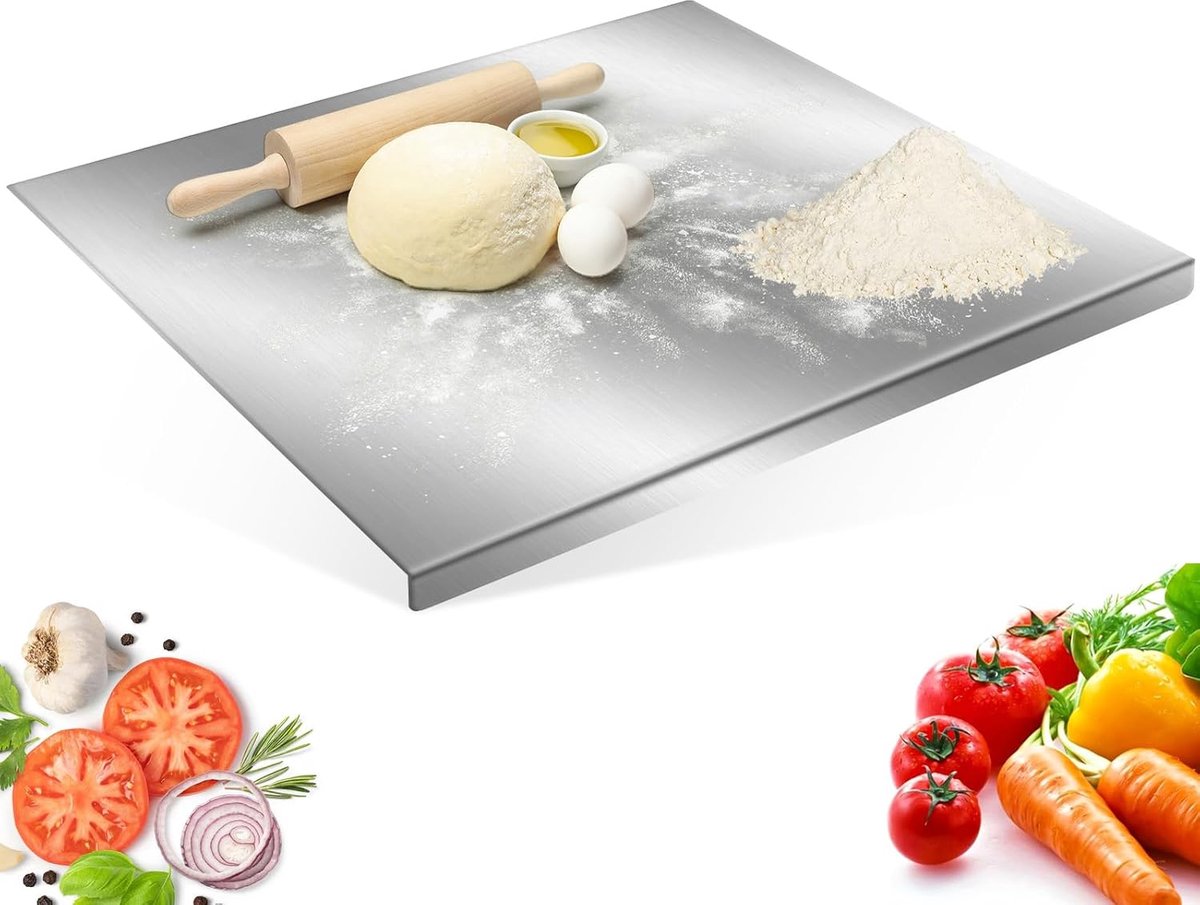 304 roestvrijstalen snijplank met antislip randen, antiaanbakoppervlak en gepolijste afgeronde hoeken, gemakkelijk schoon te maken, zware metalen snijplanken voor vlees, kaas, brood, groenten en fruit