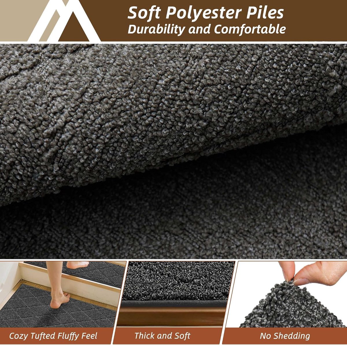 Trapmatten, rechthoekig, 76 x 76 cm, antislip trapmatten, zelfklevend, machinewasbaar, 100% polyester, TPE-rug, ideaal voor kinderen, senioren en huisdieren, zwart