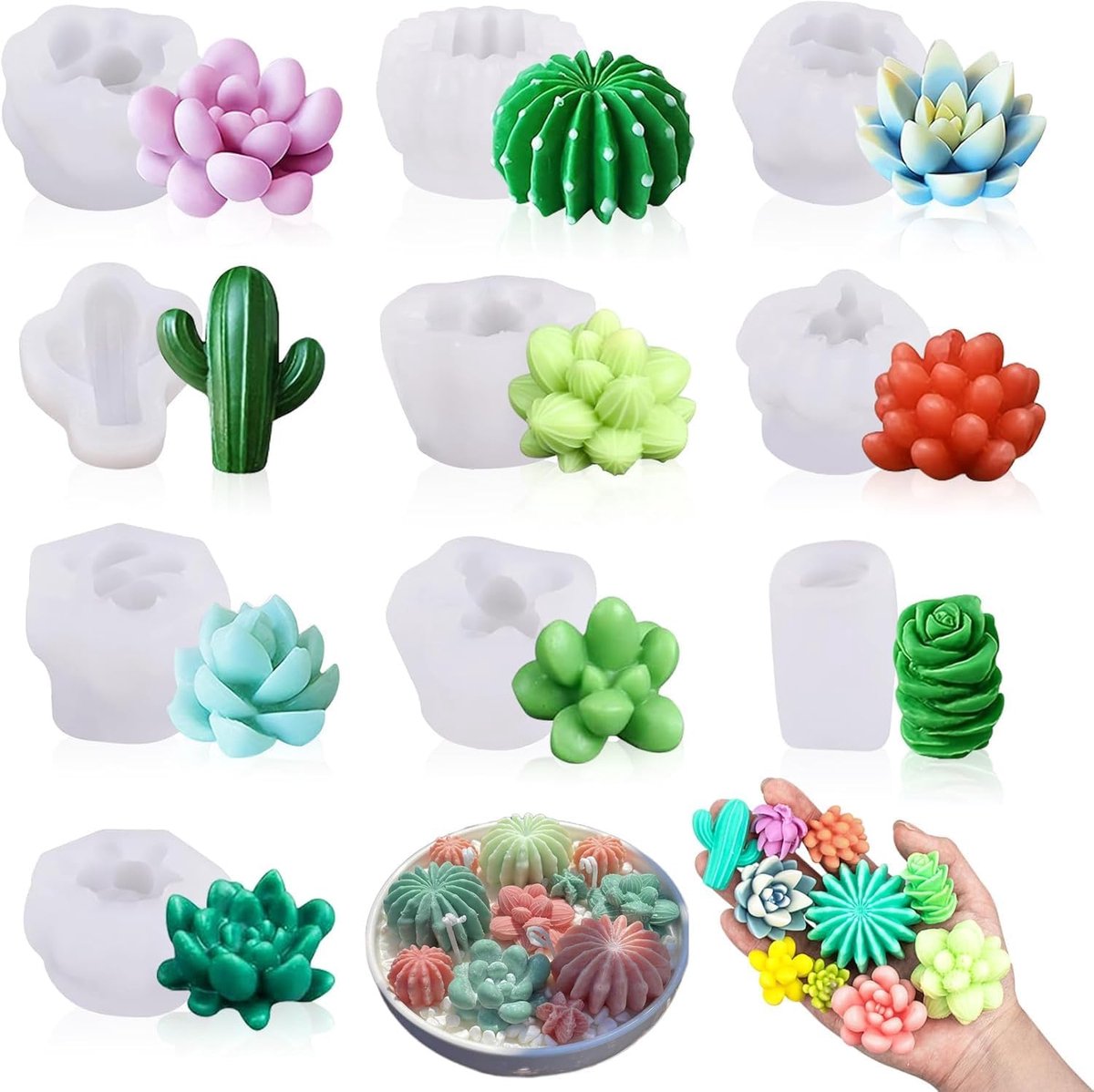 10 siliconen vormen voor vetplanten,Silicone Moulds,Casting Moulds,Candles,Silicone Moulds,Cactus,3D Succulents,Cactus,Silicone Mould,Candle Moulds for Aromatherapy,Candles,Epoxy Resin Moulds