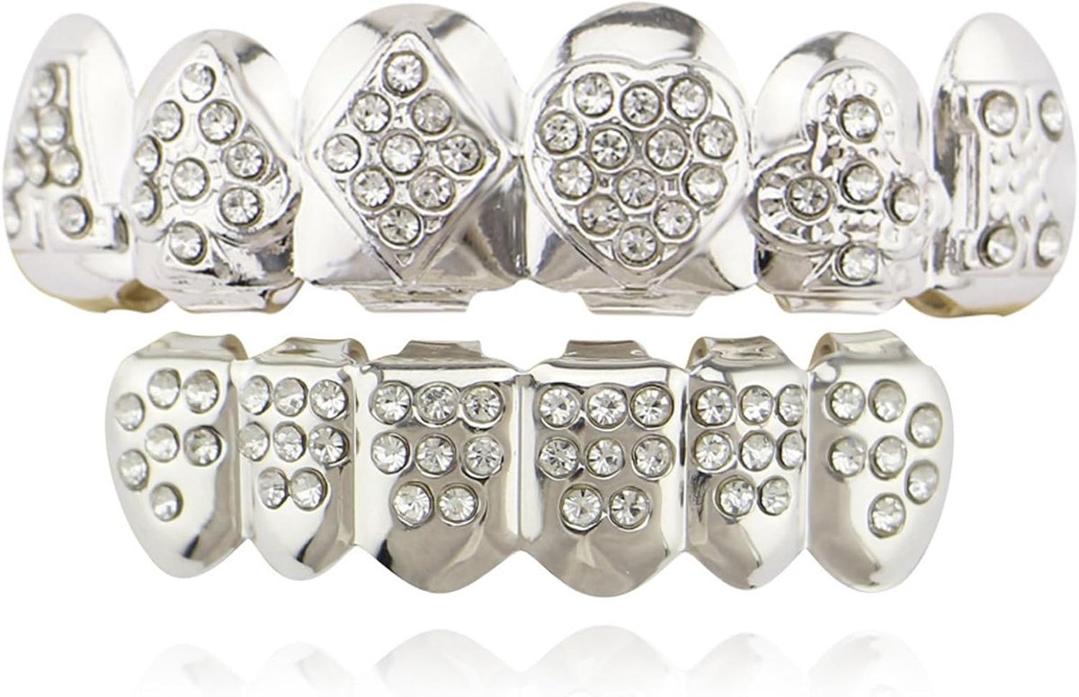 Hop Grill set, Vergulde Gouden Grillz, Gouden Zilveren Tanden, met 2 Siliconen Vormen, voor Muziekfestivals, Modeshows, Halloween, Rapper Kostuum, Cosplay, Decoratie