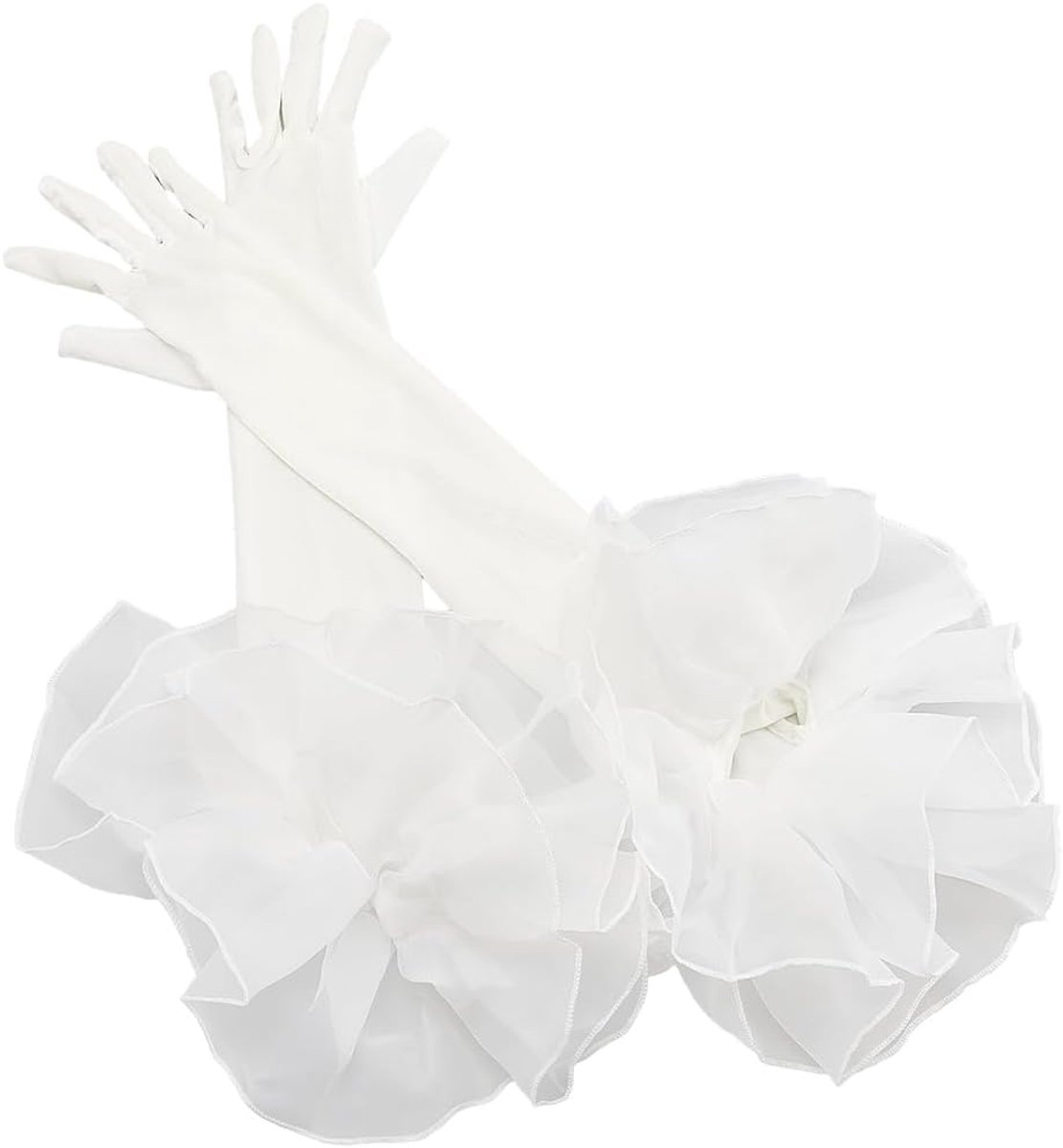 Handschoenen Lange Vintage Zachte Satijn Fluwelen Kostuum Formele met Polyester Ruche Tule Manchet Elleboog Lengte Arm Mouwen Handschoen voor Vrouwen Meisjes Prom Banket Jurk Gift