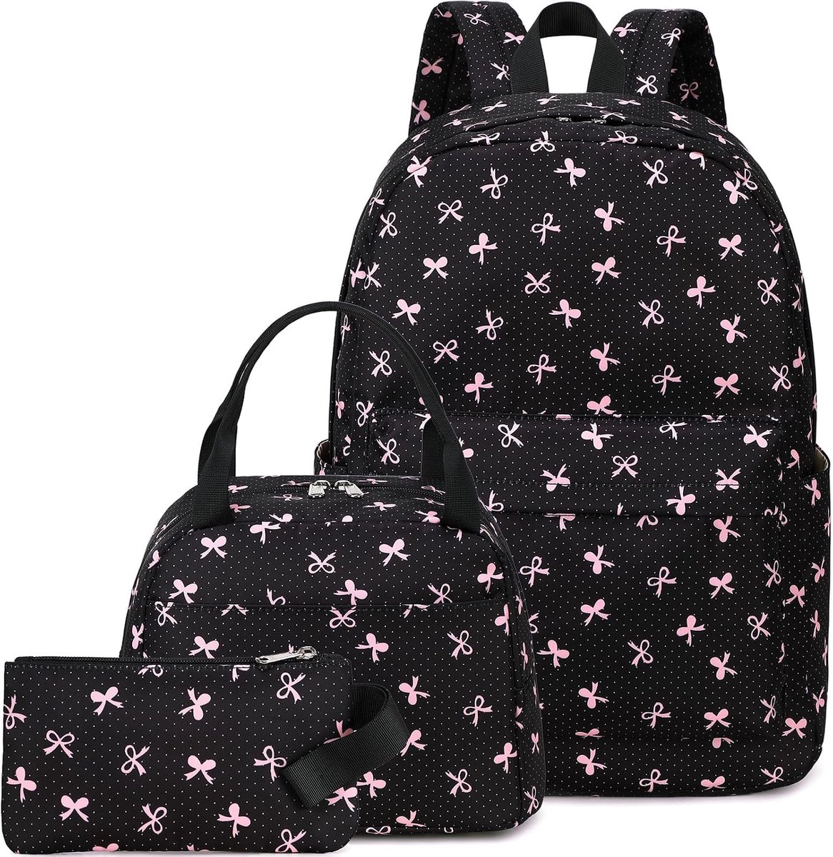 Schoolrugzak voor jongens, tieners, kinderen, tieners, meisjes, dagrugzak, meisjes, vrije tijd, wit, madeliefje, zwarte rugzak, Bow - Zwart, L, Modern design