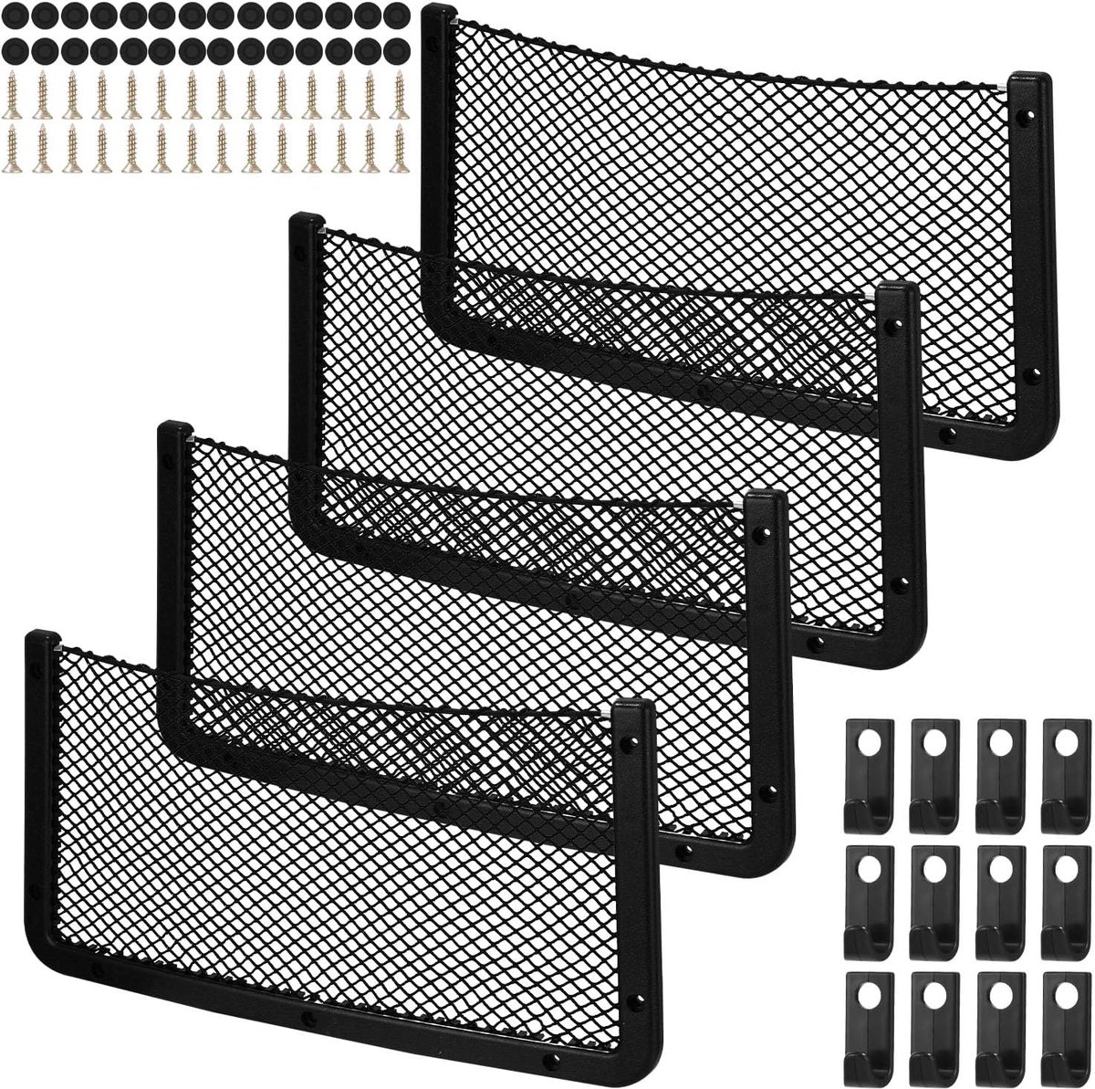 4 stuks, opbergnet, bagagenet, tas, 40 x 20 cm, met haken en schroeven, multifunctioneel opbergnet, gebruiksvoorwerennet voor camper, boten, thuis