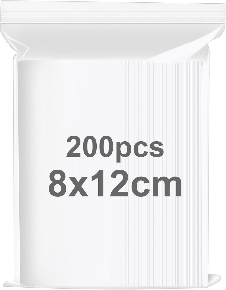 plastic zakken, 200 stuks, afsluitbaar, 8 x 12 cm, hersluitbare doorzichtige zakjes, plastic zakjes, sluitzakjes, voor snoep, zaden