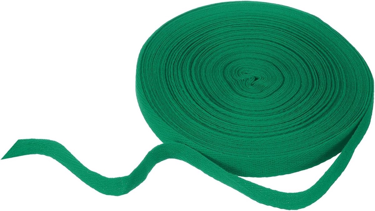 Katoenen visgraatlint 15 mm x 21 m geweven biasrol voor doe-het-zelf naaien geschenkverpakking, groen