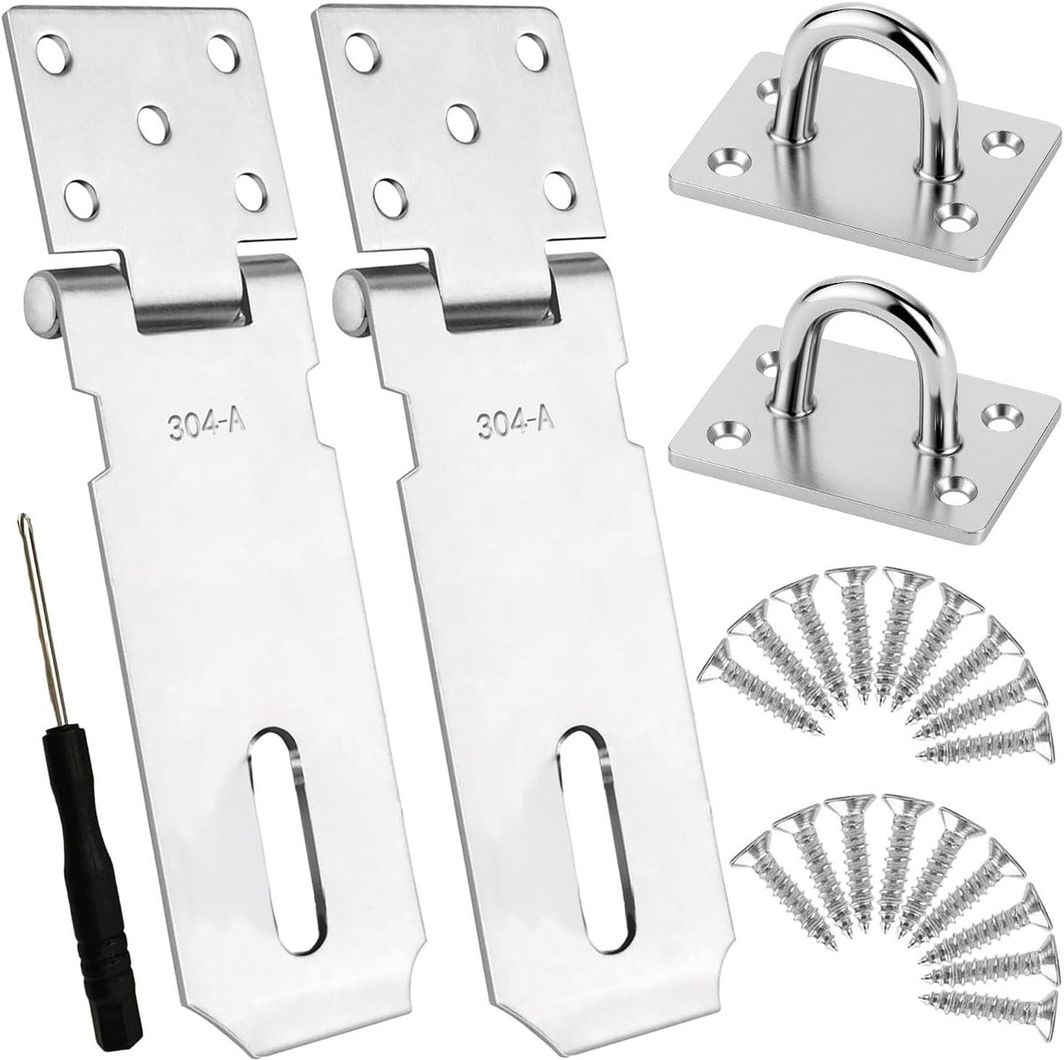 2 stuks roestvrijstalen hangslotbeugel, 10 cm veiligheidsgrendel, zwaar belastbare poortbeugel voor buitendeuren, schuurdeur, hek, raam, kast, huisdierkooi, krat, zilver