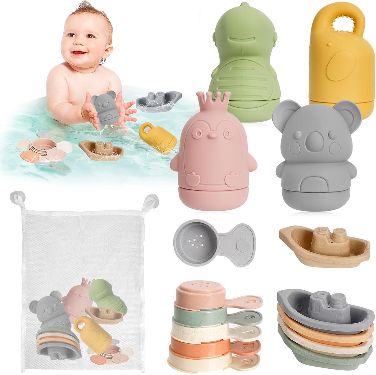 Badspeelgoed, 15-delige set voor baby's en kinderen | siliconen badkuipspeelgoed, kleurrijk, uniseks, vanaf 3 jaar