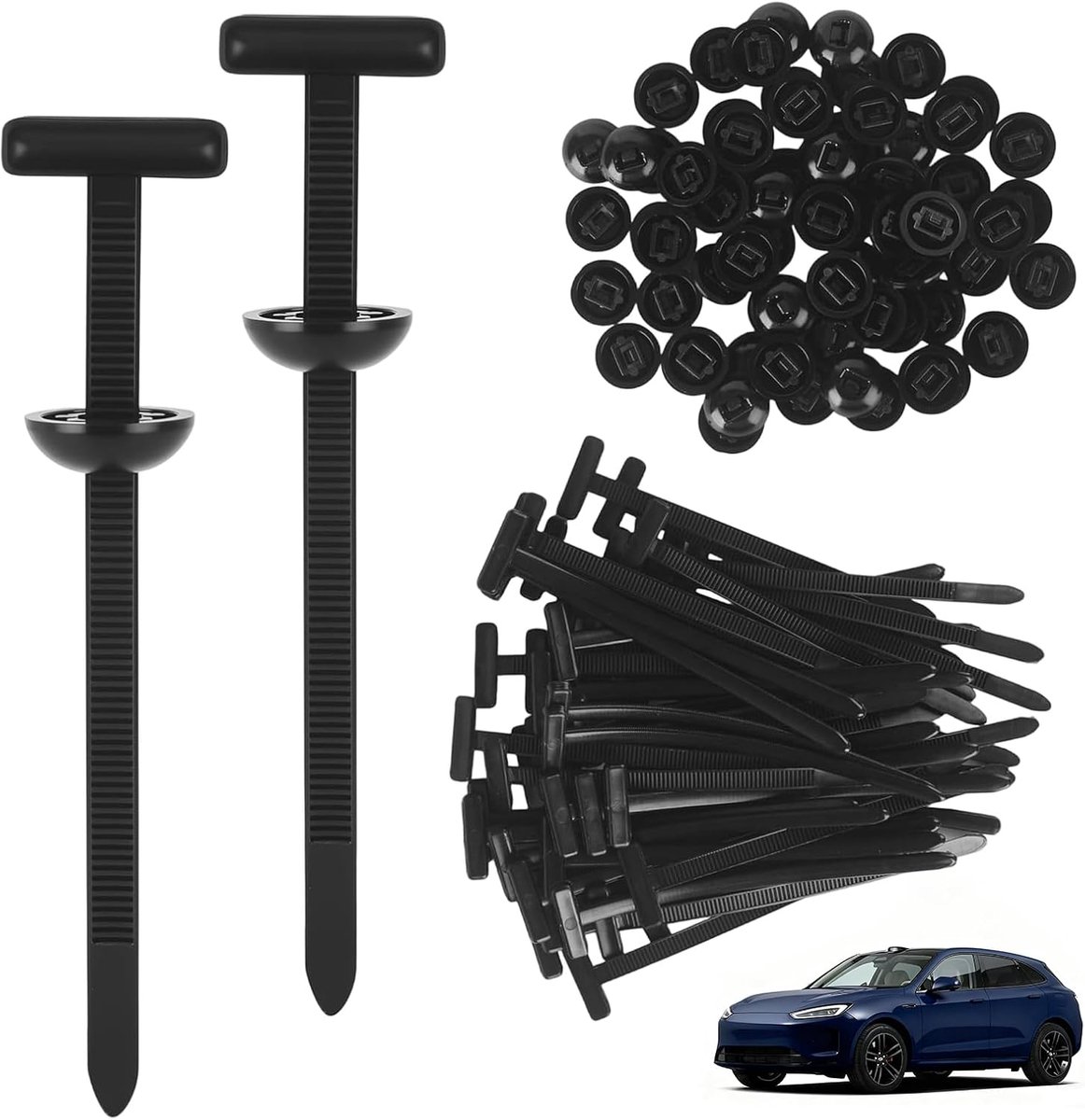 Kabelbinders, zwart, universele kabelbindergesp met pinknop voor auto-reparatie, dagelijkse huishouden, reparaties, snelle fixatie