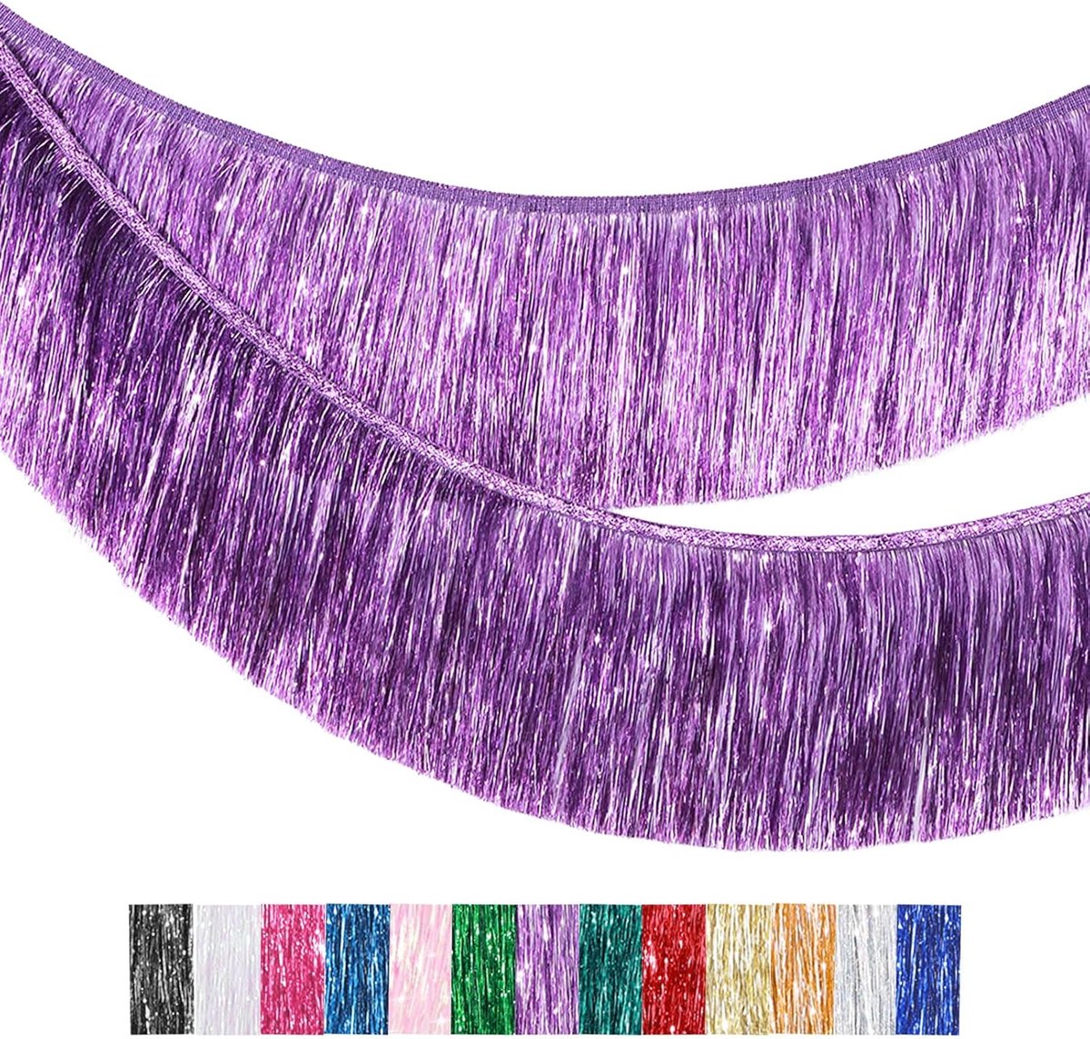 lametta slinger met franjes, 20 x 200 cm, metallic folie, franjes, slinger, glittergordijn voor paradefloats, verloving, bruiloft, Kerstmis, verjaardagsfeest, Halloween feestdecoratie