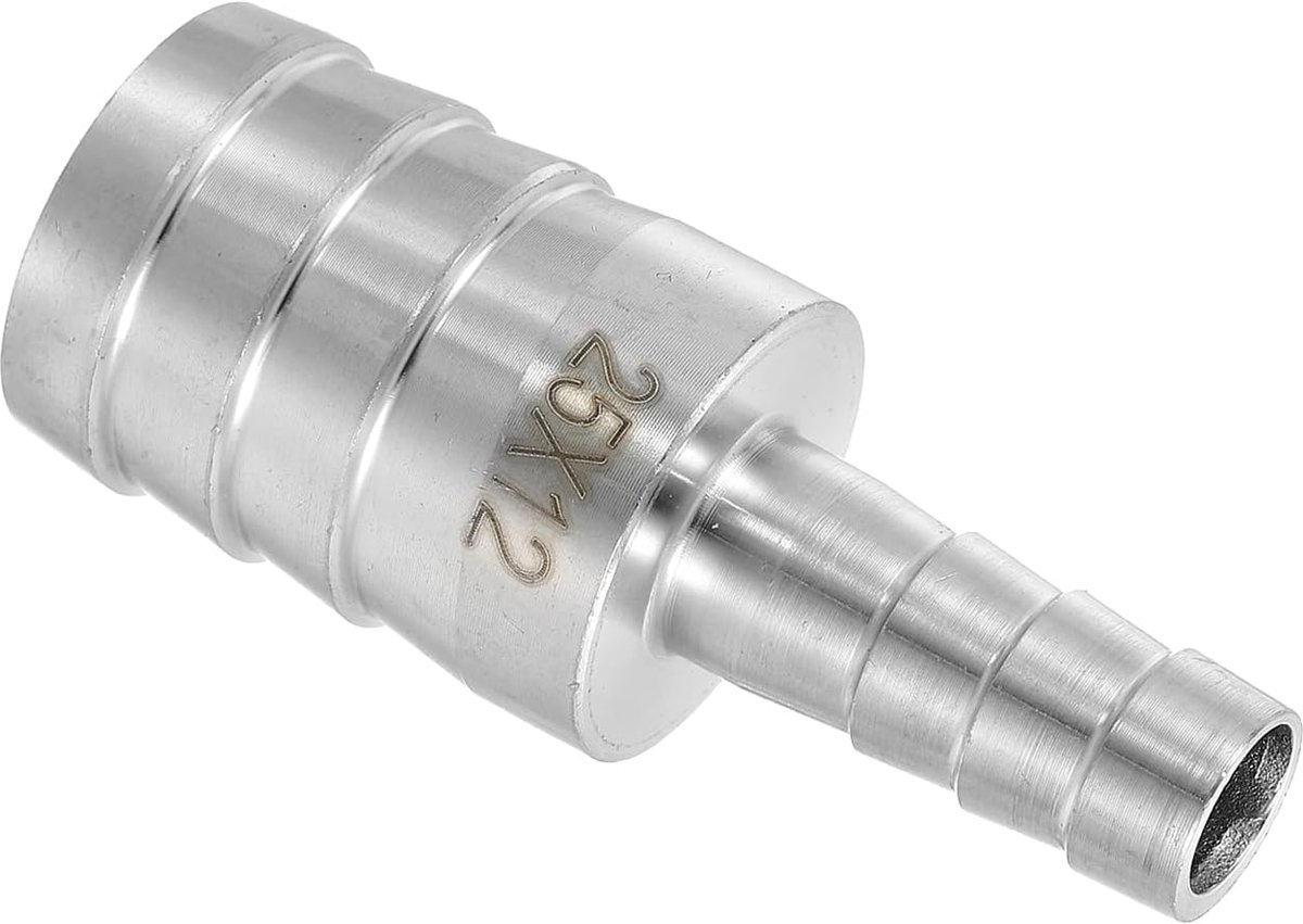 Ø25 x 12 mm slangaansluiting verloopstuk buisschroefverbinding, 304 roestvrij stalen slangkoppeling voor vacuümsystemen, industriële buisverbindingen, zilver