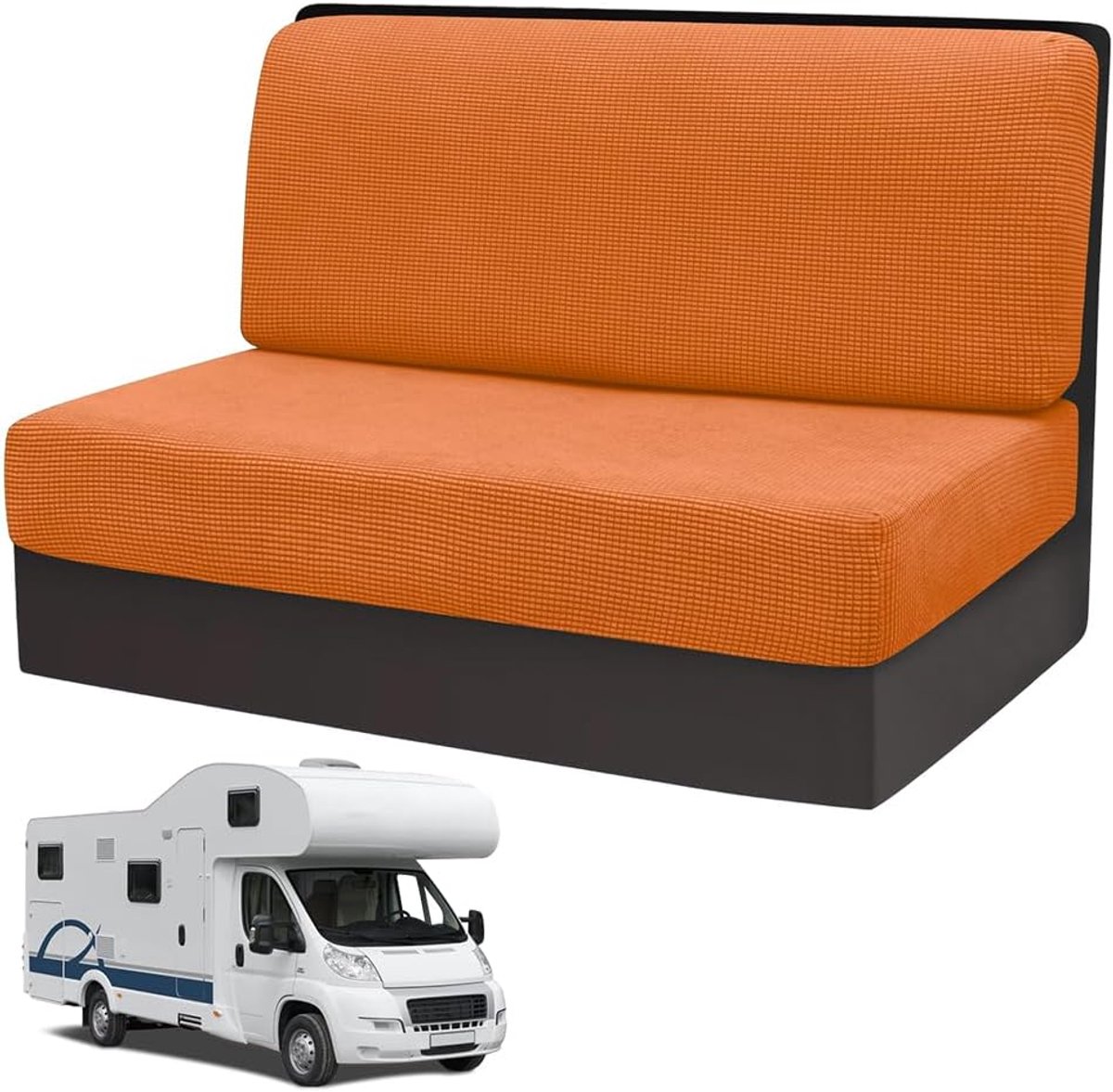 2 stuks camper kussenbezüge, 1 set spanbezüge couch, RV-stoelhoezen, woonwagen polster, sofa-stoelkussenbezüge, camper-stoelhoezen voor aanhanger reismobilstoel, wasbaar (Oranje)
