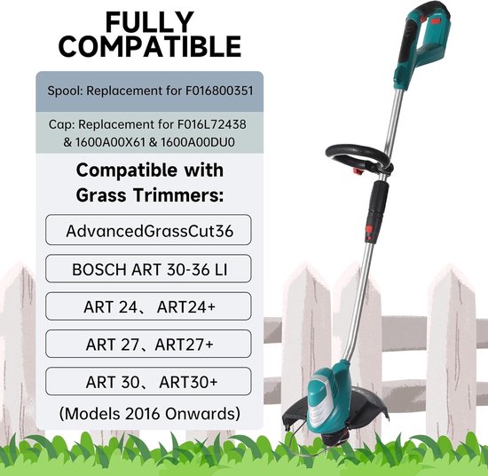 Spoelen voor Bosch ART 24 27 30 Grastrimmer - 6 Spoelen en 2 Deksels voor AdvancedGrassCut36 — afbeelding 2