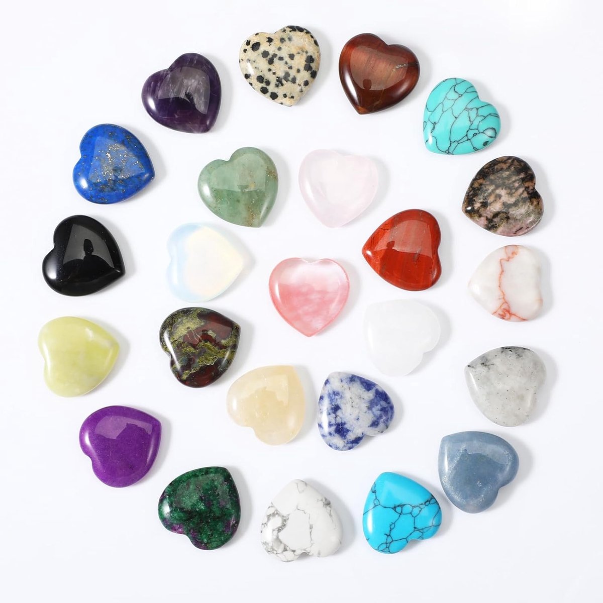 24 stuks hartvormige edelstenen, helende kristallen edelstenen, kleurrijke geluksstenen set voor liefhebbers van geluksstenen voor Reiki Healing natuurlijke kleurrijke kristallen stenen voor