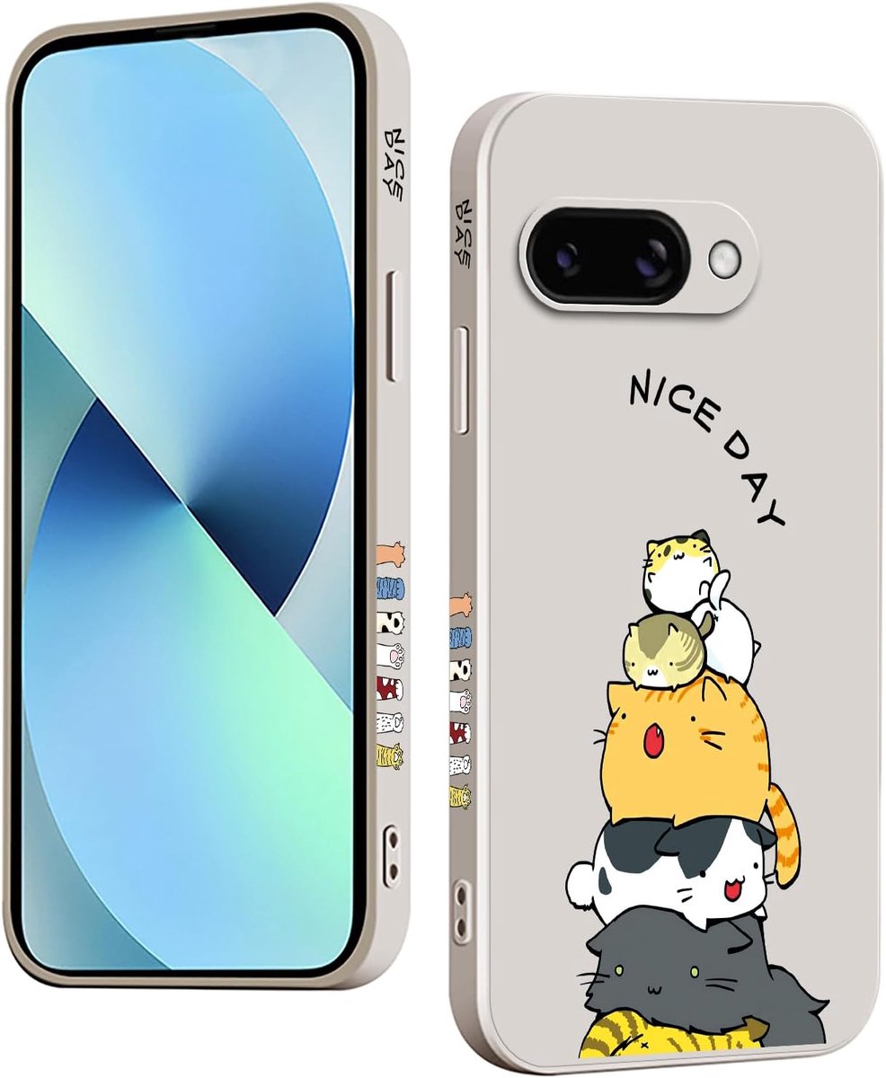siliconen hoesje voor Google Pixel 9a, modieuze schattige patroon beschermhoes, slank duurzaam schokbestendig antislip siliconen cover (Kat, Wit)