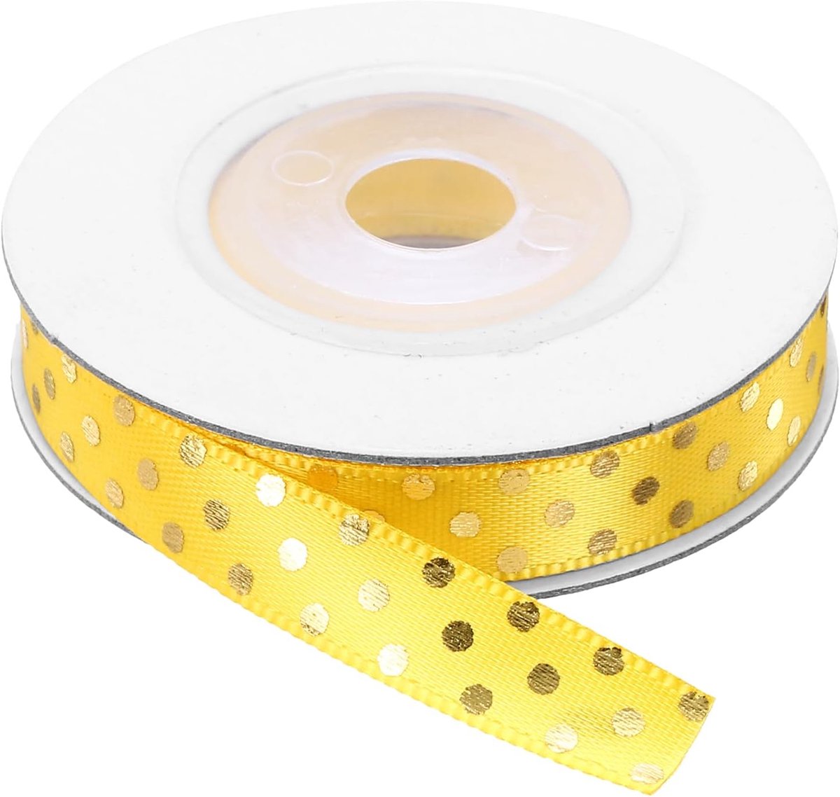 1 cm x 9 m polyester satijnen lint, cadeaulint met gouden stippen, kleurrijke banden, stoffen lint voor geschenkstrikken, DIY, knutselen, Pasen, Halloween, bruiloft, feest, goudkleurig