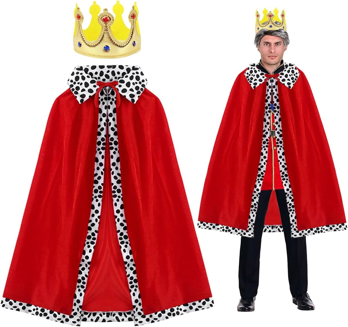 2 stuks volwassenen koning koningin kostuum set, kroning outfit koning gewaad koningin gewaad met kroon, king queen fancy dress voor rollenspel, maskerade, themafeest, Halloween, carnaval, 120