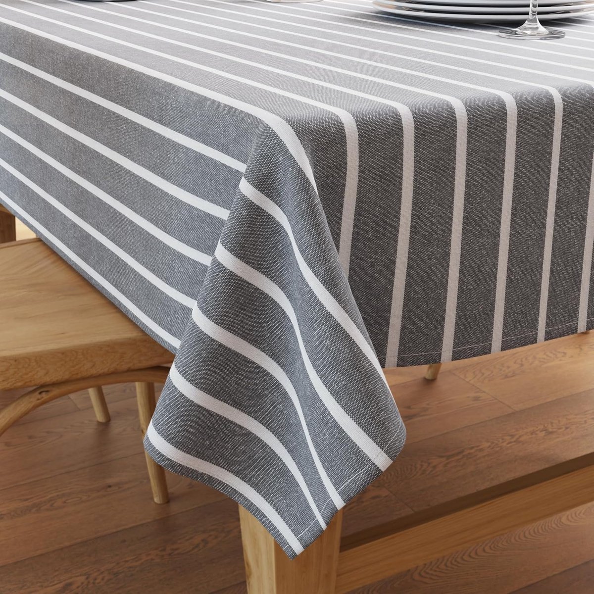 Homes Eettafelkleed geverfd katoen 4 seater, 142 x 182 cm, Roma Grey