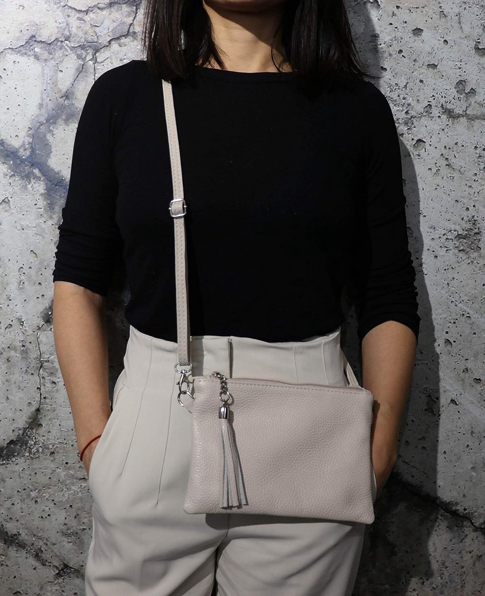 leder Anny G248 Schoudertas van echt leer, clutch, kleine handtas, avondtas, 22 x 15 cm, geel, Small