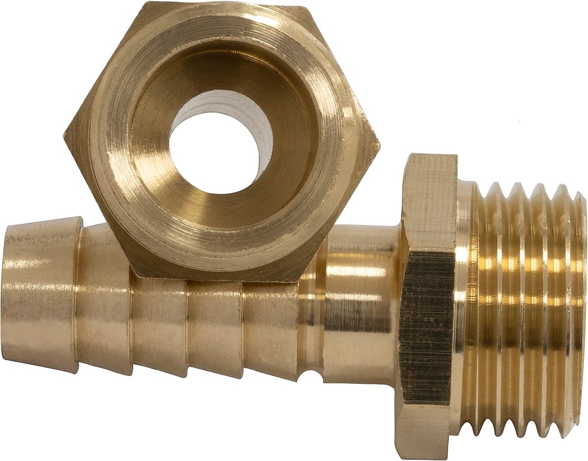 - C66063 - Set van 2 1/2'' mannelijke fittingen met weerhaken voor Ø13 mm buis - buitendraad - voor 22 mm sleutel - irrigatiecircuitsysteem connector adapter bewateringspomp - in messing