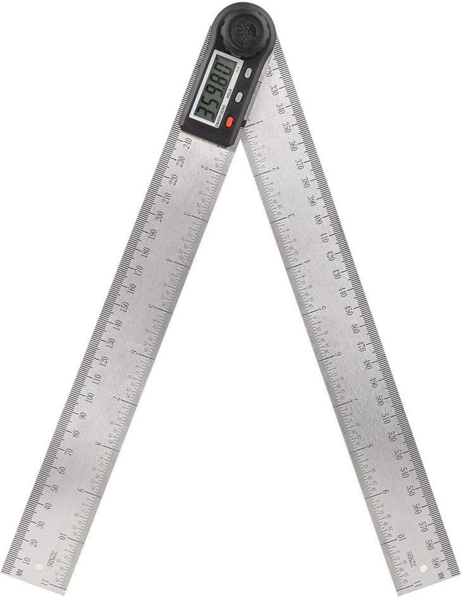 Hoekmeter voor digitaal display, 2-in-1 elektronische hoekmeter met vergrendelknop 0-360 ° Houtbewerkingsliniaal Multifunctionele gradenboogmeter(300mm)