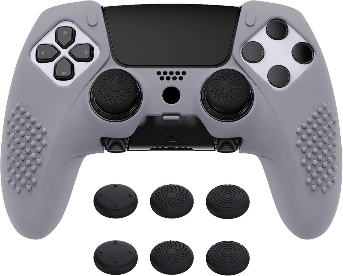 Anti-Slip Silicone Skin Cover Case voor ps5 Edge Controller,Zachte Rubberen Beschermhuid voor ps5 Edge Wireless Controller met 6 Duimgreep Caps-Metallic Grijs(3D Studded Edition)