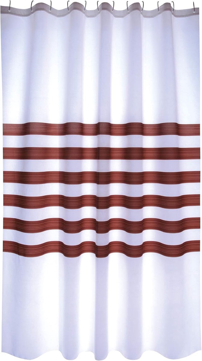 by MSV Premium anti-schimmel textiel douchegordijn 144033 - antibacterieel, wasbaar, 100% waterdicht, met 12 douchegordijnringen - polyester, "Rayas" wit bruin 180 x 200 cm - Made in Spain