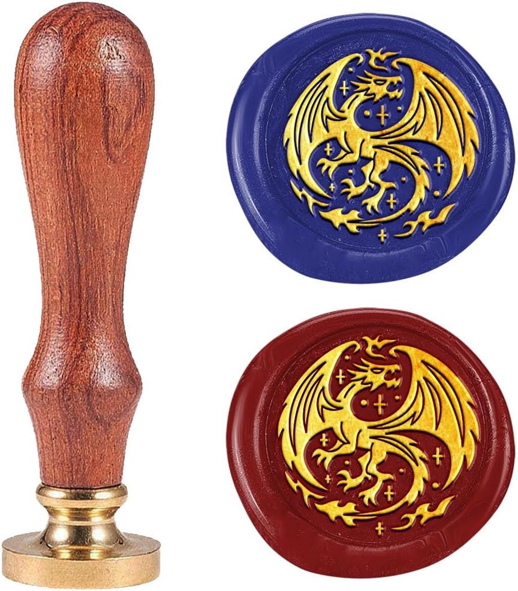 Zegelstempel met draak, was, reliëf, afdichting, afneembaar, 25 mm, messing, waszegel, stempelkop voor bruiloftsuitnodigingen, enveloppen, cadeauverpakkingen, decoratie