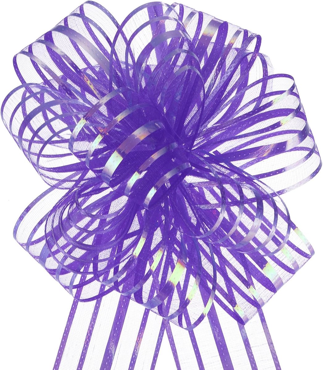 5 stuks 10 cm cadeau-strikjes Organza Grote treksluiting Metaalachtige cadeauverpakking Stropdaslint Chiffon Garen Lavendel Lila voor bruiloft, mand, cadeau, Valentijnsdag