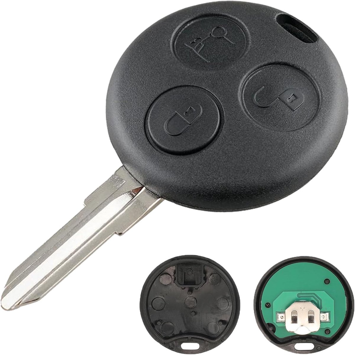 Horse 433 MHz 3 toetsen auto afstandsbediening sleutel compatibel met Smart Fortwo 450 Forfour City Roadster Cabrio Coupe autosleutel behuizing vervanging met PCF7941 chip en batterij en lemmet