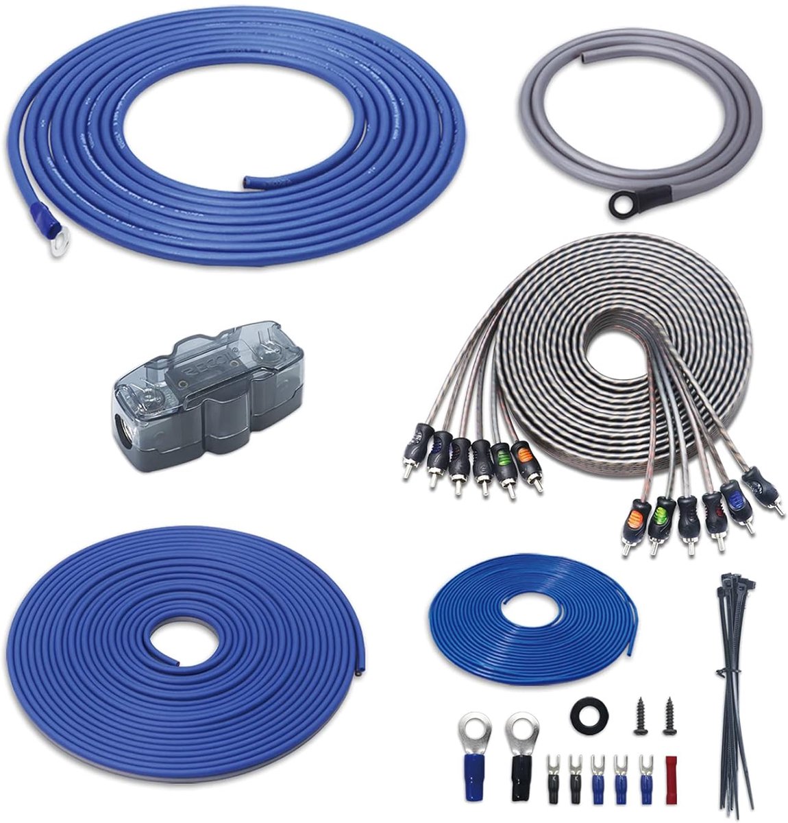 RCK46 25mm²(4AWG) 6-kanaals Versterker Kit, OFC RCA, Zekeringhouder | accukabel, aardingskabel, luidsprekerkabel, aan/uit draad, 120A ANL zekering