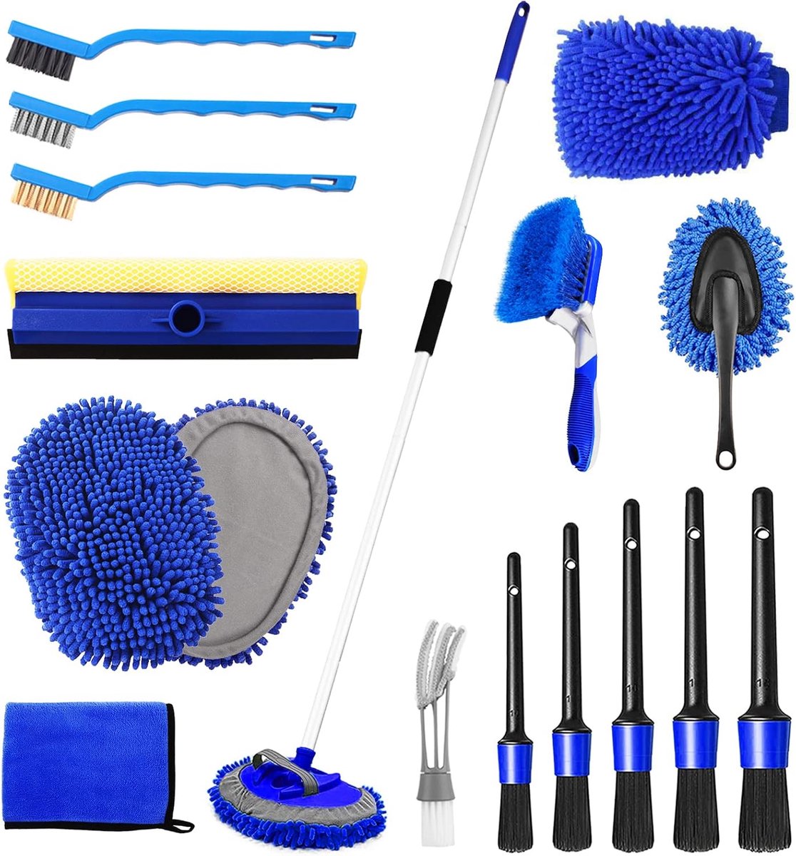 62 '' Autowasborstel Kit Mitt Mop Spons met Lange Handvat, 1 Chenille Krasvrije Vervanging Hoofd, Auto Wiel Bandenborstel, Auto Detailing Borstels, Auto Dash Duster, Toren, Auto Cleaning Kit voor