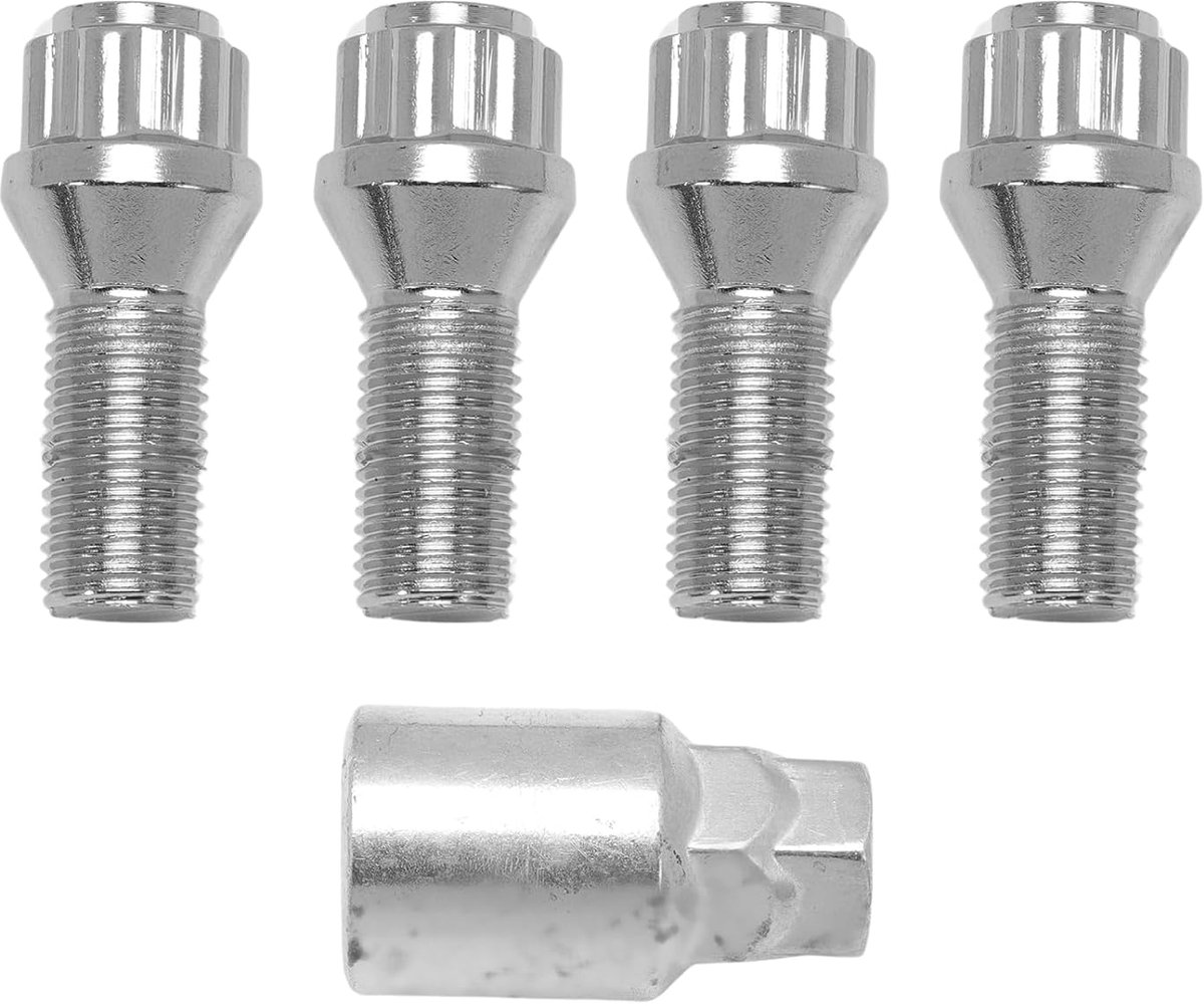 Bouten, set velgslot, diefstalbeveiliging, wielmoeren, compatibel met A1, A3, A4, A5, Golf Jetta, Touran, Seat Vivaro, X3, X5, M14 x 1,5, 28 mm, met 1 x sleutels