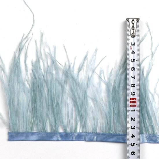 1 m lichtblauw struisvogelveren, franjes met satijnen lint voor jurken, naaien, knutselen, kostuums, decoratieverpakking — afbeelding 5