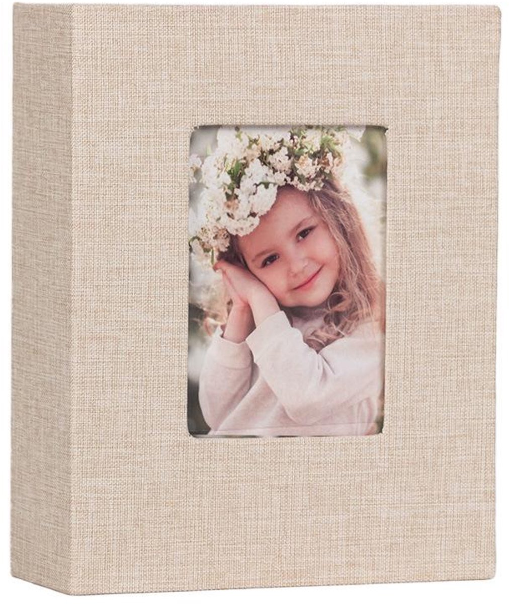 Zelfklevend fotoalbum – Met fotovenster – Geschikt voor 6-inch foto's – Linnen kaft – DIY-plakboek – 50 witte pagina's – Onmisbaar voor op reis – 16,5 x 12,5 cm – Wit