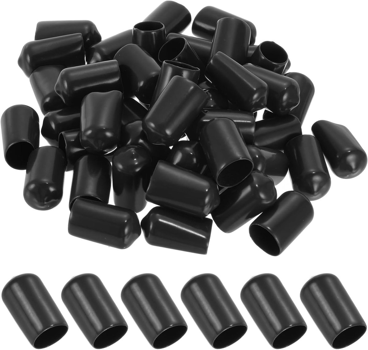 Flexibele 12mm Vinyl Rubber Eindkappen, Verpakking van 50 Stuks, Beschermende Schroefdoppen voor Ronde Draad en Metalen Buizen, Zwart