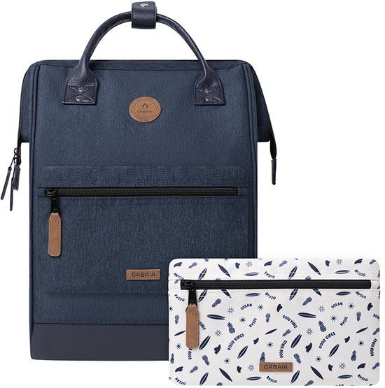 Sac à dos Cabaïa bleu foncé avec pochette assortie à imprimé surf.