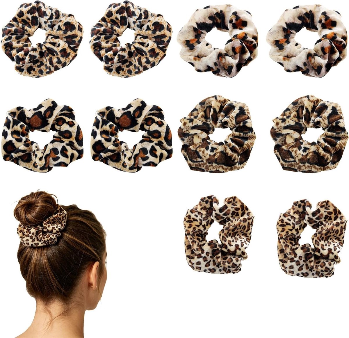 Fluwelen scrunchies met luipaardpatroon - 10 elastische haaraccessoires voor paardenstaarten, trendy en comfortabel voor dagelijks gebruik
