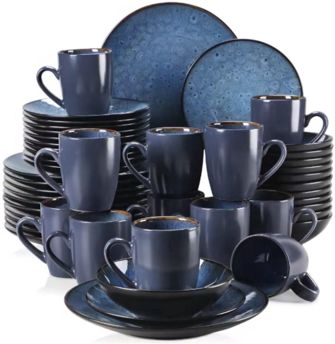 Serviesset 48 delig Blauw - 12 persoons, Dinerborden en Ontbijtborden - Voor Diner, Keuken, Dagelijks Gebruik en Ontbijt