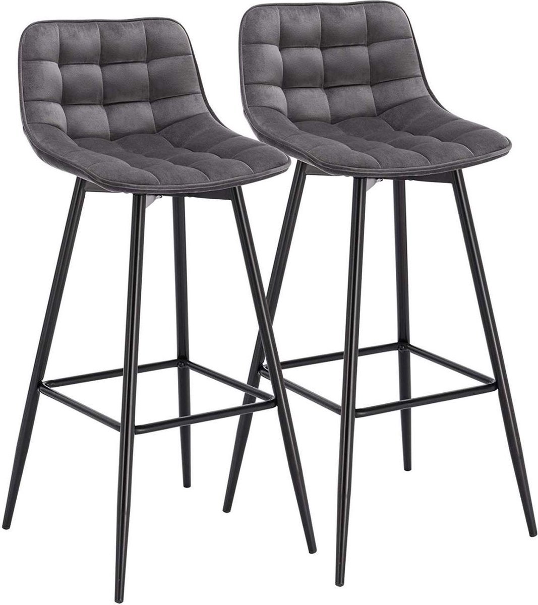 Barkrukken Set Donkergrijs - Velvet, Barkrukken set van 2 en Barstoel Kruk - Voor Eetkamer, Keuken en Woonkamer
