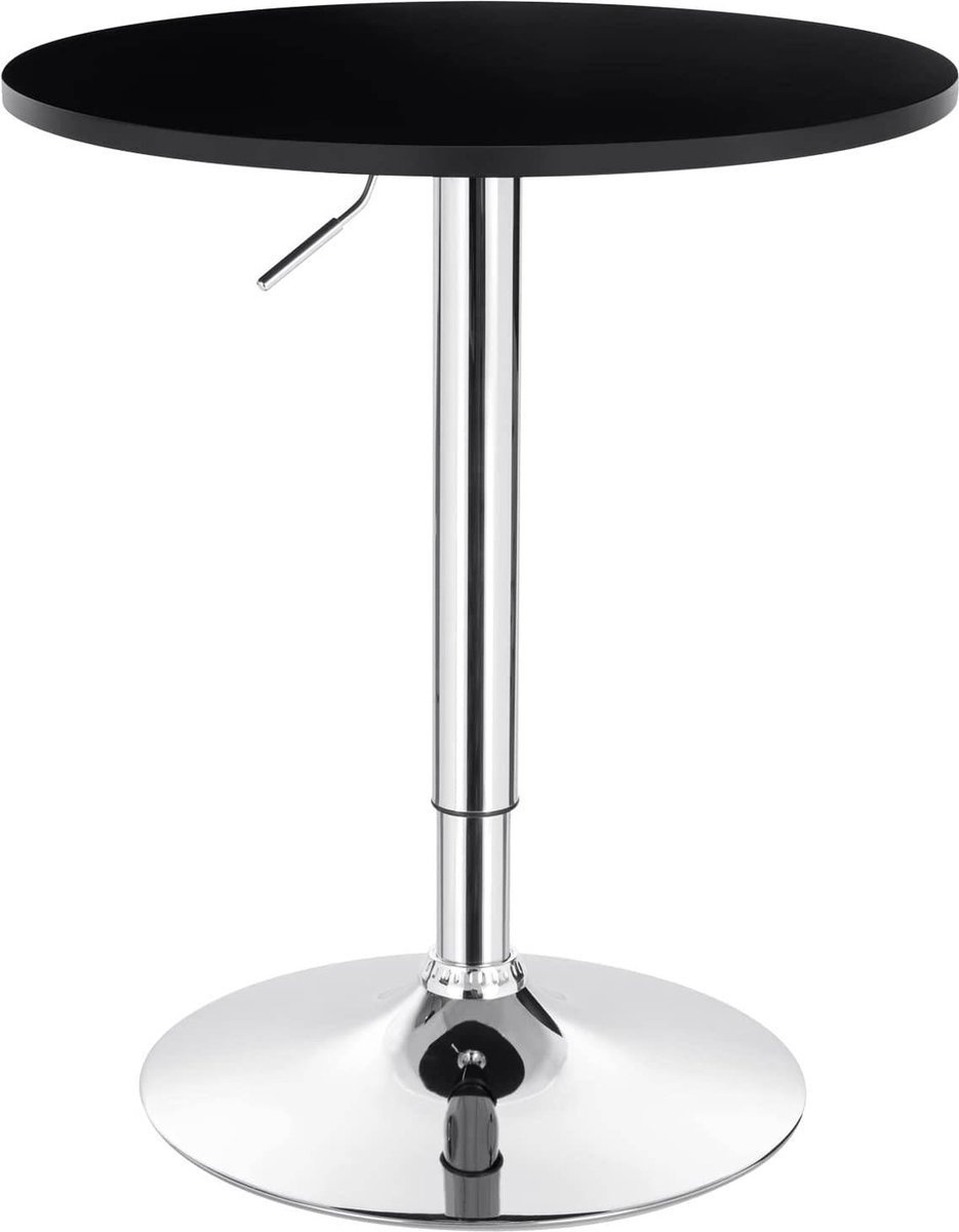 Ronde Bartafel 60x60cm Zwart - Metaal en Hout, Zwart Hout en Metaal en Verstelbare Hoogte 68-88cm - Voor Keuken, Binnengebruik, Eetkamer en Woonkamer