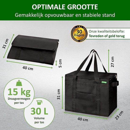 Koeltas Set 2 Stuks - Premium Opvouwbare Geïsoleerde Boodschappentassen met Versterkte Bodem - Grote Isolatietassen voor Boodschappen, Picknick, Camping en Dagjes Uit — afbeelding 2