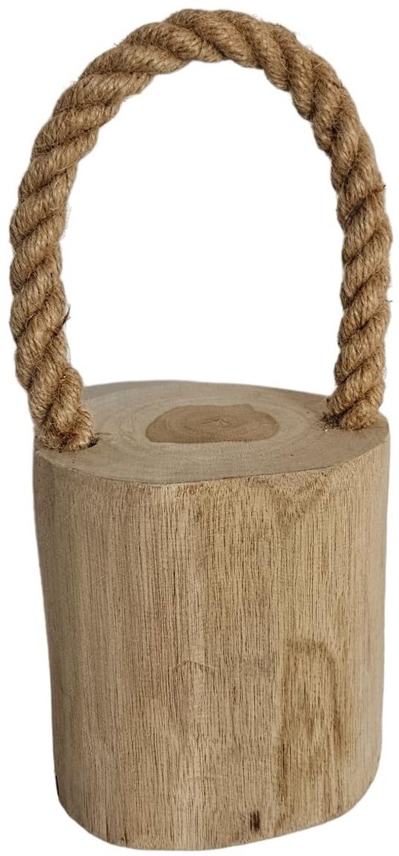Dailygoods - Houten Deurstopper - Rustiek Teakhout met Koord