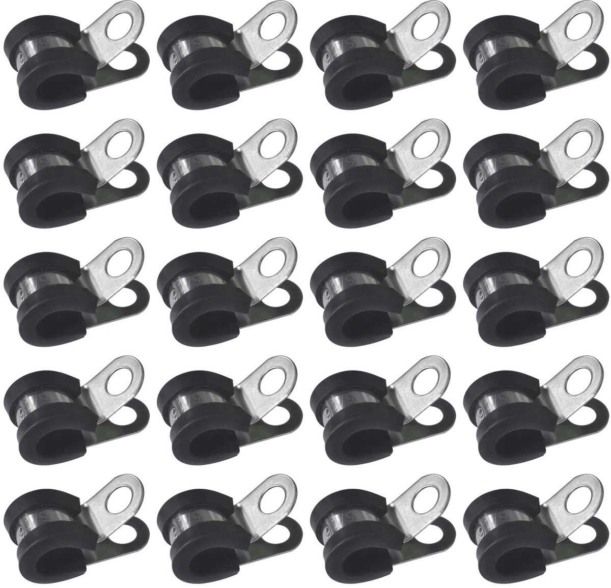 Dailygoods - Rubber Gevoerde P-Clips - 20 Stuks 8 mm - Roestvrij Staal Slangklemmen
