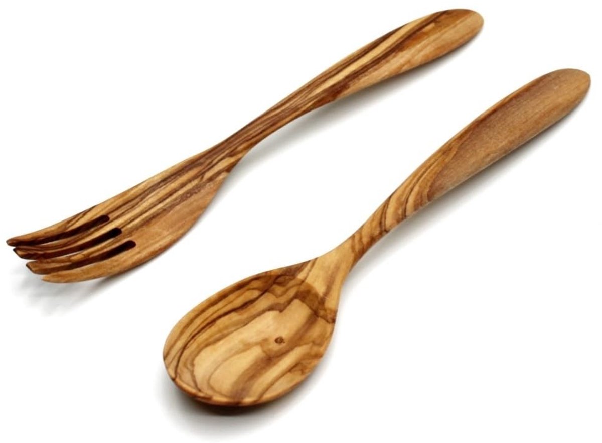 Dailygoods - Handgemaakte Olijfhouten Bestekset 2-delig - Mediterraan Tafelbestek