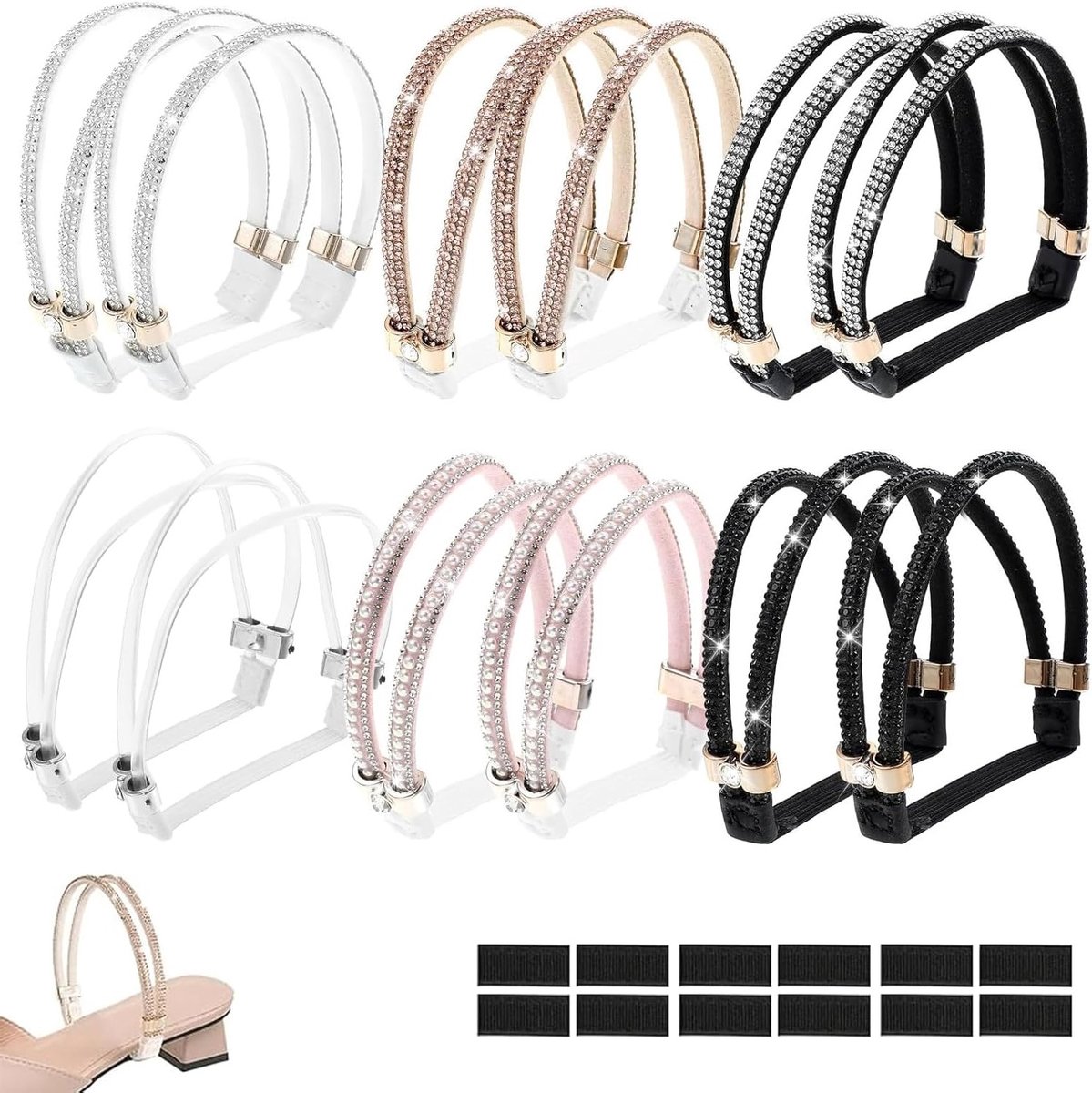 Verstelbare Elastische Veters met Strass – Universele Schoenveters voor Hakken – PU Leer – Zwart – Comfortabele Schoenaccessoires voor Feest en Dagelijks Gebruik